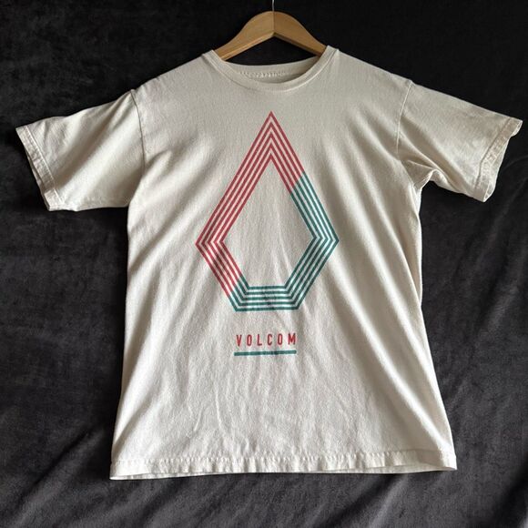 Volcom Geometric Graphic Tee | Size S | Cream Red Teal | Skate Surf Streetwear - Picture 1 of 8